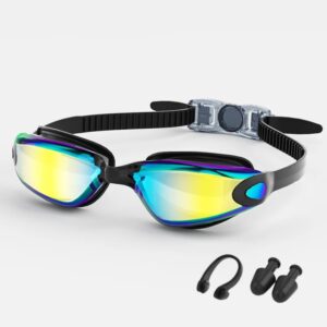 Adult Anti-Fog Mirrored Swim Goggles with Nose Clip and Ear Plugs